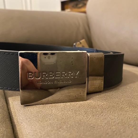 NWD Burberry Plaque Buckle London Check Belt 34/85 Dark Charcoal/Black Read Desc - Picture 3 of 9